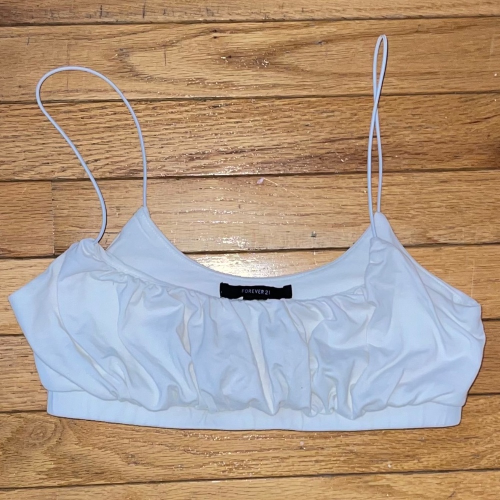 Forever 21 White Ruched Mini Bra Top with Elastic Straps